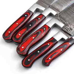 Ensemble de 5 couteaux de chef en acier damassé faits à la main avec poignées en bois et rouleau de cuir Ensemble de couteaux en acier inoxydable - Product Image 3