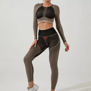Conjunto de traje de yoga colorido | 2024 Ropa de mujer Ropa activa Gimnasio Fitness 2 piezas Mujeres Entrenamiento Legging Chaqueta de manga larga Conjunto de yoga - Product Image 3