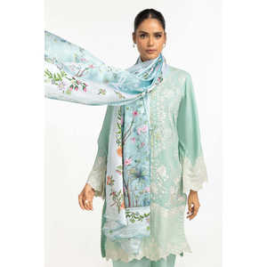 Dupatta de satén verde marino para mujer, con estampado arrugado, 100% poliéster, semiformal, largo, para verano, con impresión digital - Product Image 2