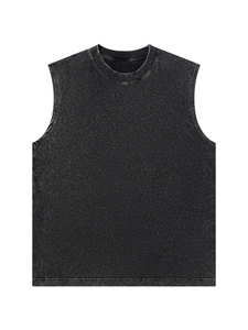 Wash Vintage 100% Chaleco de algodón Logotipo personalizado Oversized Street Color sólido Camiseta de manga suelta para hombres - Product Image 6