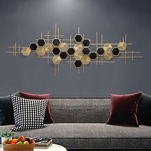 ศิลปะติดผนังโลหะรูปทรงเรขาคณิตที่ทันสมัยรูปทรงหกเหลี่ยมออกแบบเป็นเอกลักษณ์แขวนง่ายตกแต่งบ้านสำหรับห้องนอนและห้องนั่งเล่น-สำหรับงานแต่งงาน - Product Image 4