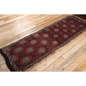 Vintage Turkish Rug, 3,2x10 ft <b>Runner</b> Rug, <b>Red</b> Gray Polka dot Wool Rug - Product Image 2