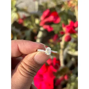 925 Silver Rainbow Moonstone <b>Ring</b> Dainty Geometric Gemstone Oval and Marquise Cut Diamond Engagement Rhodium Plated - Product Image 1
