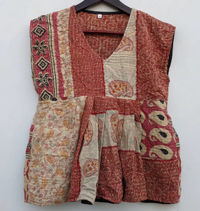 Femmes Vintage Kediya Top Veste À La Main 100% Coton Kantha Floral Brodé Matelassé Hiver Porter Taille XL - Product Image 1