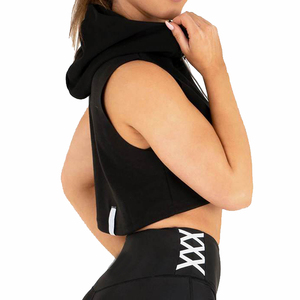 Logotipo personalizado Gimnasio Entrenamiento Correr Señoras Sexy Crop Hoodies Nueva moda Casual Mujeres Crop Sin mangas Pullover Hoodie - Product Image 4