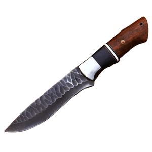 Couteau Bowie à lame fixe en acier inoxydable, finition martelée personnalisée, pointe clip, manche en bois et corne, lame pleine longueur, Pasha Enterprises - Product Image 1