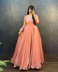 Lujo Bollywood diseñador melocotón Georgette Anarkali vestido con bordado y Dupatta exclusivo boda fiesta desgaste Salwar - Product Image 2