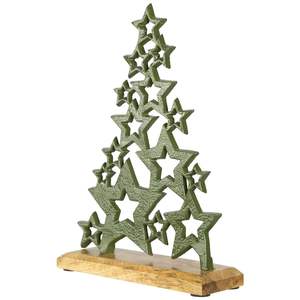 Decoración de mesa de metal, árbol de estrella de metal recortado verde sólido, parte posterior plana, diseño de un lado, árbol de Navidad, Base de madera Artificial - Product Image 1