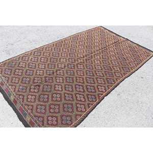 พรมวินเทจตุรกี ขนาด 5.1x8.6 ฟุต (154x263 ซม.) พรมลายตารางสีแดงคิลิม - Product Image 2