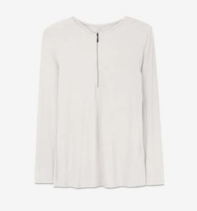 Design luxueux T-shirt en coton/polyester pour femme Ultra-doux parfait pour un usage quotidien col rond avec demi-fermeture éclair à manches longues - Product Image 2