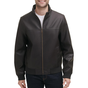 Nouvelle arrivée haute tendance meilleure qualité longue rue porter des vestes en cuir décontracté doux col montant fermeture éclair toile tissu en gros - Product Image 2