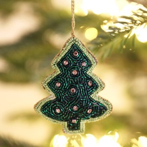 Adorno Navideño Hecho a Mano con Cuentas, Decoración Redonda Bordada para Colgar en el Árbol de Navidad - Product Image 6