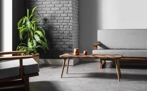 Herringbone Walnut Coffee <b>Table</b> Set Mid Century Modern <b>Round</b> Side <b>Table</b> Set <b>Nesting</b> <b>Table</b> Minimalist Living Room - Product Image 4