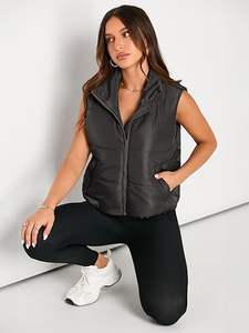 Veste d'hiver légère sans manches pour femmes Gilet bouffant court avec col montant Vêtements d'extérieur zippés Caractéristiques Poches rembourrées chaudes - Product Image 5