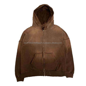 OEM 2024 sweat à capuche deux pièces personnalisé délavé formation hommes ensembles lavage à l'acide sweats à capuche personnalisés bouffée impression zip up sweat à capuche survêtement pour hommes - Product Image 2