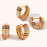 Bijoux en or 18 carats couleur arc-en-ciel en émail Boucles d'oreilles créoles épaisses en acier inoxydable pour femmes