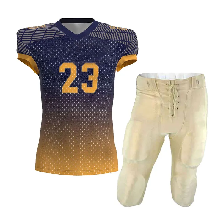 Custom Blank American Football Uniform Yellow And Blue 4xl Mesh Training American Football Jerseys For 23 teams