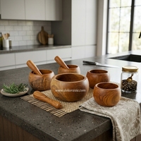 Mortier et pilon en teck écologique de style vintage, design rond, 4,1-5,5 pouces, ustensiles de cuisine pour salade