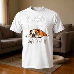 T-Shirt Promozionale per Amanti dei Bulldog: 'La Vita di una Mamma Bulldog è Un Po' Ruff' - Product Image 3