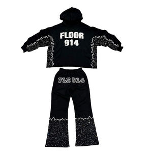 ชุดเซ็ตเสื้อฮู้ดดี้และกางเกงสเวตแพนท์ทรงโอเวอร์ไซส์ สไตล์สตรีทแวร์ ผ้าหนา ลุคครอป ลุคทำสีเอซิด ลุคขาดๆ แต่งคริสตัล สำหรับผู้ชาย - Product Image 5