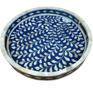 Hot <b>Sale</b> 14 Inch Classic Design Mother & Pearl Inlay & Resin Serving Tray Round Tray Food Serving Tray Wedding Gift Hot <b>Sale</b> - Product Image 3