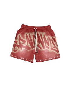 Concevez votre marque 100% coton Streetwear Sun Fade Sweat Shorts français éponge Logo personnalisé lavage à l'acide en détresse Shorts strass - Product Image 4