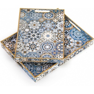 Plateau de service carré en bois tendance et créatif avec poignées, motif floral, multifonctionnel pour le Ramadan, les mariages, les fêtes et la décoration intérieure - Product Image 3