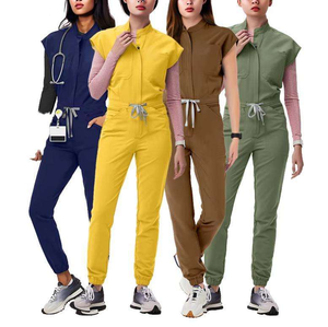 Wrinkle Resistant Scrubs Uniforms Sets With Comfortable Short Sleeve And Breathable <b>Stand</b> Collar Top - Product Image 5