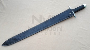 DAMASCO HECHO A MANO PIEL NEGRO MANGO WRAP ESPADA VIKINGA - Product Image 6