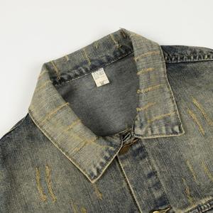 Chaqueta vaquera desteñida antiarrugas para hombre al por mayor, prendas de vestir a la moda con logotipo personalizado para otoño, chaqueta para hombre - Product Image 4