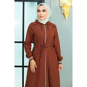 Manteau Abaya Trench-coat Modeste Quotidien à Lacets et Fermeture Éclair, Taille Élastique, Modèle Mega Merchant 18974 - Product Image 2