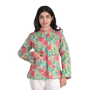 Handmade Thick Quilted Cotton <b>Jacket</b> Floral Print Ethnic Coat Boho Style Hand Work Cotton <b>Kantha</b> Quilt Men's Plus Size - Product Image 1