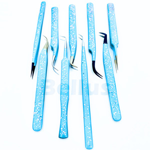 แหนบขนตาสีฟ้าประกายสำหรับการต่อขนตาเพิ่มวอลลุ่มและการแยกขนตาเครื่องมือสแตนเลสขายส่งโลโก้ตามต้องการ - Product Image 6