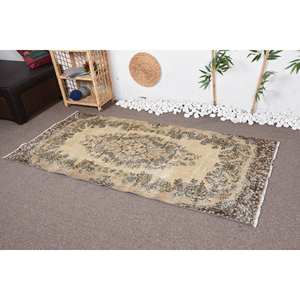 Vintage Beige <b>Brown</b> Floral Turkish Rug 3.3 X 6.9ft Boho Style for Entryway Rectangle Patchwork Pattern <b>Wool</b> Material Latex - Product Image 3