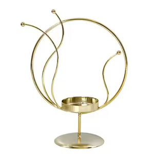 เชิงเทียนโลหะแบบทำมือพิมพ์ลายหรูหราทำจากผงทองเคลือบบนโต๊ะแบบสำเร็จเสาเทียนโลหะสำหรับตกแต่งบ้าน - Product Image 3