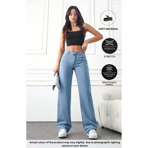 Jeans de Mezclilla Azul Hielo de Pierna Ancha para Mujer, a la Moda, de Lujo, Estilo Funky, Cintura Alta, Relajados, Tela Suave y Elástica, Duraderos, Tallas 26-40 - Product Image 6