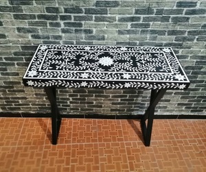 Console en incrustation d'os pour la décoration intérieure, table console, table console en résine meubles en résine solide noir et blanc par artisanat en croissant - Product Image 5