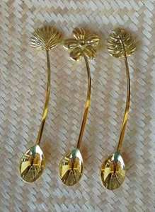 Vintage Design <b>Gold</b> Plated Stainless Steel <b>Spoon</b> Set of 3 Leaf Shape Handles Perfect for Wedding Kitchen Use Direct from India - Product Image 3