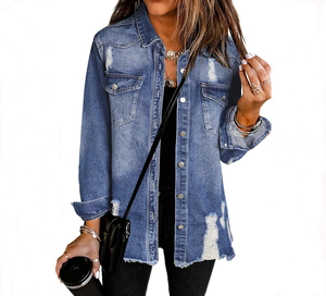 Women's Oversized Vintage Denim <b>Jean</b> Jacket Long Sleeve Casual Fall Outfits with Cotton Filling <b>Button</b> Decoration Jacket - Product Image 6