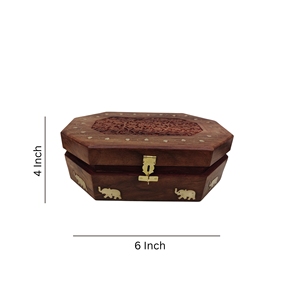 Premium Hand Carved Wooden <b>Box</b> with Pure Brass Inlay Antique Design for Jewelry <b>Storage</b> (6x4 Inches) - Product Image 6