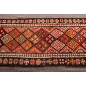 3x14.1 ft Rug, Vintage Turkish Rug, <b>Red</b> Herki <b>Wool</b> Rug - Product Image 4