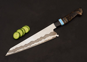 Couteau de cuisine artisanal, lame en acier inoxydable, étui en bois, cadeau pour les chefs. - Product Image 2