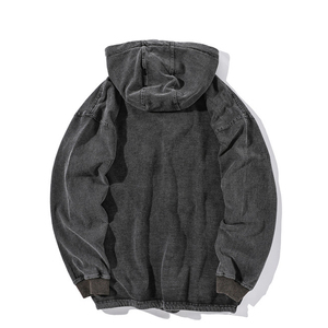 Custom Distressed <b>Hoodie</b> with Acid <b>Vintage</b> Washed Look <b>Zip</b>-<b>Up</b> Fleece Streetwear Sweatshirts for Men Winter Appliance Embroidery - Product Image 6