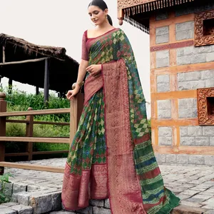 Taresat DESIGNER pallù e tessuto di cotone pesante SAREE