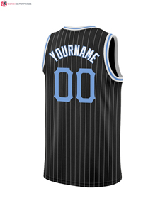 Premium de haute qualité personnalisé noir blanc à fines rayures bleu clair-blanc authentique maillot de basket-ball broderie maillot de basket-ball - Product Image 4