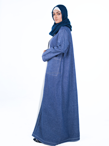 New Muslim Long Dress Pleated Denim Dress Middle Eastern Dubai Ladies Plus Size Dresses - Product Image 4