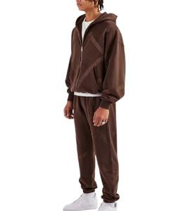 Ensemble de survêtement streetwear délavé à l'acide, coupe évasée, coupe-vent, respirant, en polyester/coton, grande taille, avec logo personnalisé - Product Image 6