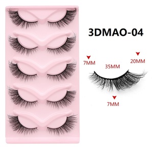 Vente en gros des faux cils les plus populaires, 5 paires, série œil de chat 3D, faits à la main, en fausse fourrure de vison, avec logo personnalisé - Product Image 6