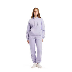 Traje de jogging bordado personalizado de algodón orgánico para mujer, chándales de invierno de talla grande, conjunto de ropa de lana con logotipo liso para hombre y mujer - Product Image 1