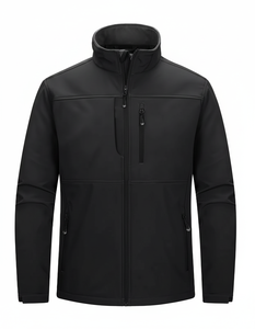 Veste de moto à capuche coupe-vent imperméable décontractée à manches longues et col montant en softshell, service OEM pour hommes - Product Image 1